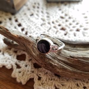 Sterling Silver and Onyx Round Inlaid Ring